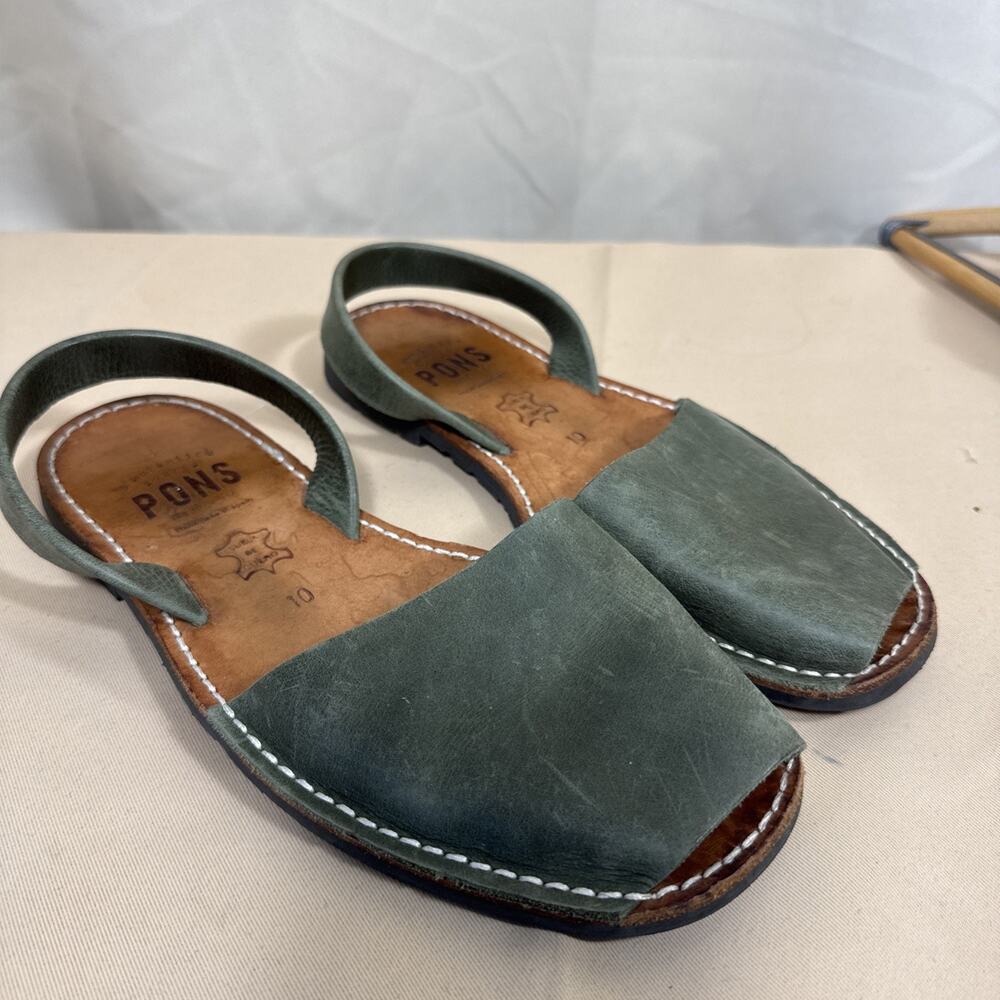 PONS Menorca Avarca Sandals Womens 10 Green Leather Slingback Handmade Spain